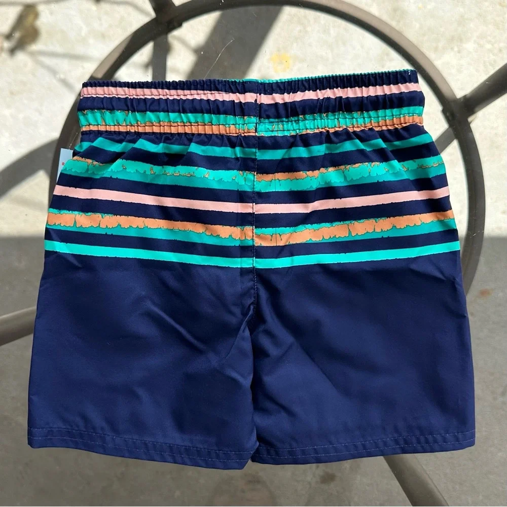Cat & Jack Striped Swim Trunks in Navy Blue/Green/Peach - Size 2T